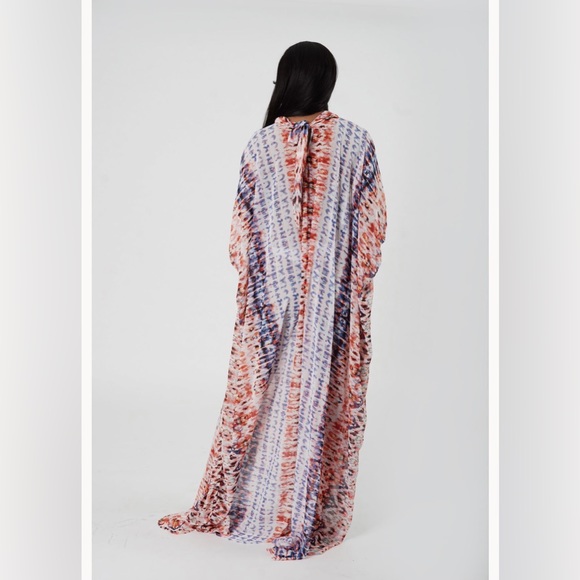 Multicolor Handmade Chiffon Sheer Kaftan Maxi Dress - Picture 3 of 3